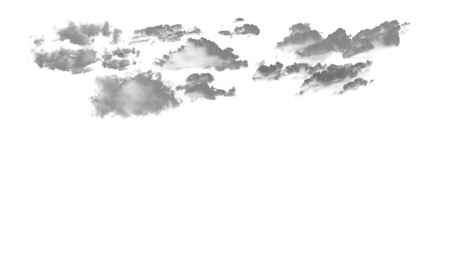 Isolated Cluster of Fluffy Grey Cumulus Clouds on a Transparent Background for Creative Compositing