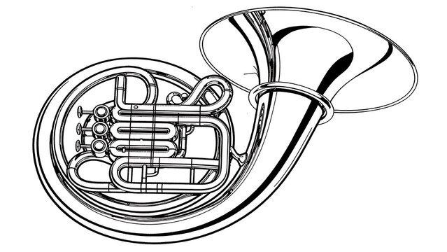 Euphonium musical instrument illustration white background.