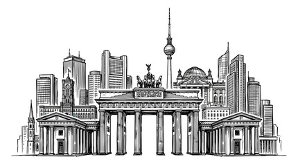 Berlin Skyline Sketch: Brandenburg Gate and Modern Architecture © ifin