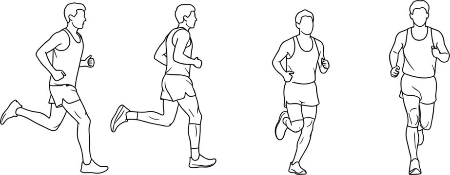 Running man athlete animation sprite sheet line art vector icons set isolated on white background for sports logo