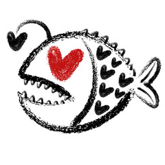 Cute Tropical Reef Love Heart Puffer Fish Doodle Clip Art Illustration © Ake Thanantreesak