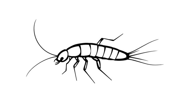 Detailed Line Drawing of a Stonefly Insect.