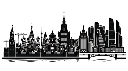 Fototapeta premium Moscow Skyline Silhouette Black and White Vector Illustration