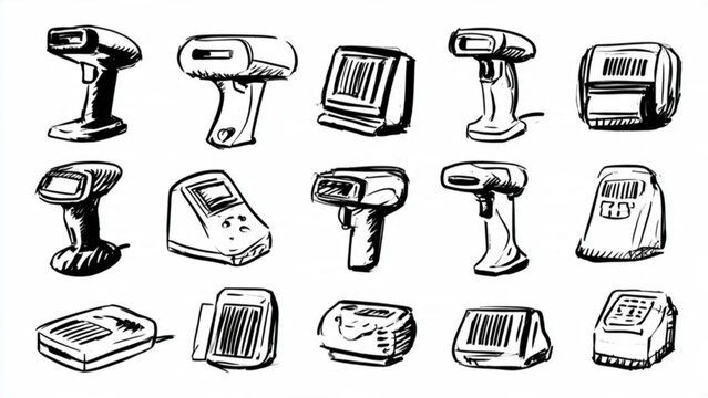 Collection of Handheld Barcode Scanners and Readers in Black and Gray for Retail and Inventory Management