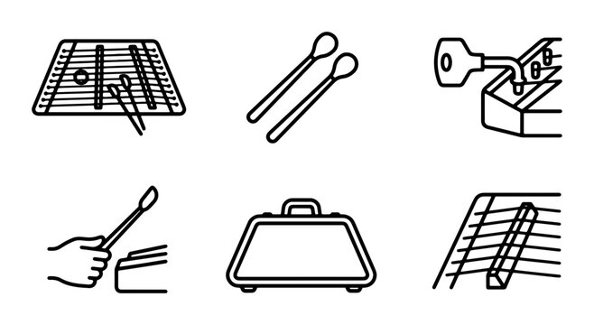 Dulcimer Music Icons, Hammered Instrument Graphics, Tuner Tool Vector Set