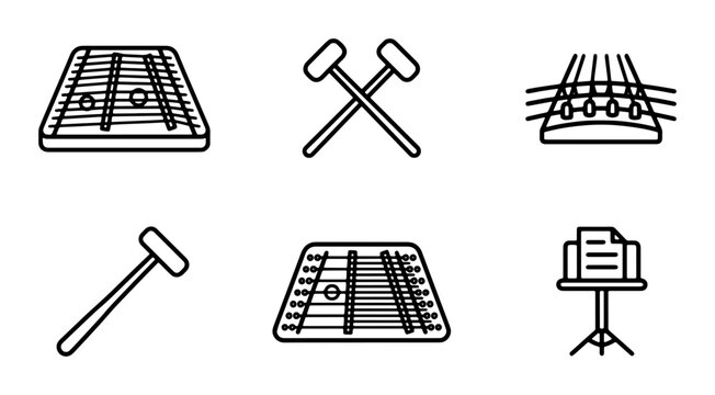 Dulcimer Icons, Hammer, and Music Stand Vector Set