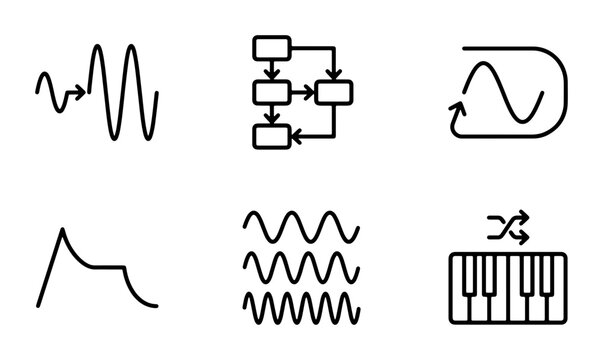 Audio Waveform Icons, Sound Signal Graphics, Music Technology Symbols, Electronic Audio Visualizations