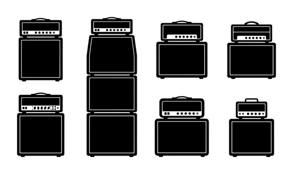 Guitar Amplifier Stacks, Music Equipment Icons, Rock Band Gear Vector Set