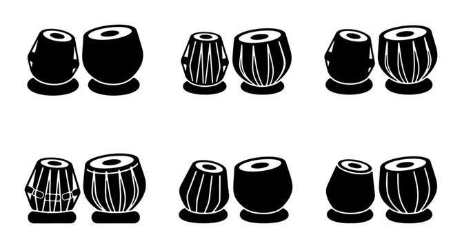 Tabla Drums Vector Icons, Indian Percussion Set, Musical Instrument Collection
