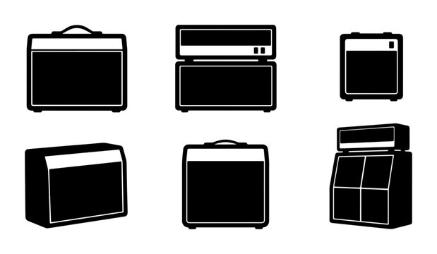 Guitar Amplifier Icons, Music Equipment Vector Set, Rock Sound Gear