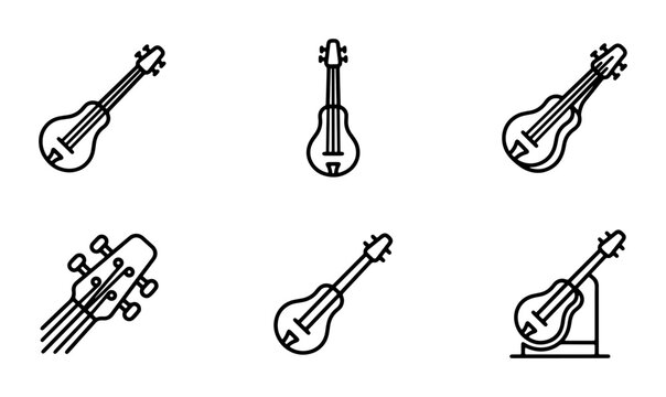 Ukulele Icon Set, String Instrument Graphics, Musical Element Collection