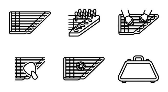 Zither Musical Instrument Icons, Stringed Instrument Graphics, Music Performance Vector Set