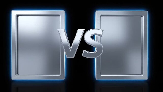 Metallic Versus VS Screen Screen on Black Background - Glowing Blue Neon Line Frames for Duel Matchup - Esports Gaming Tournament Motion Graphic Template