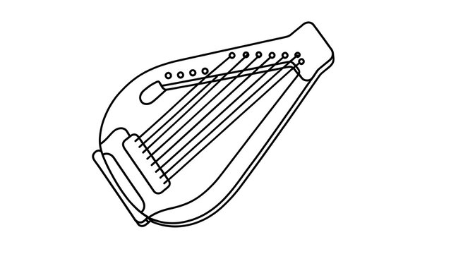 Line art lyre on white background.