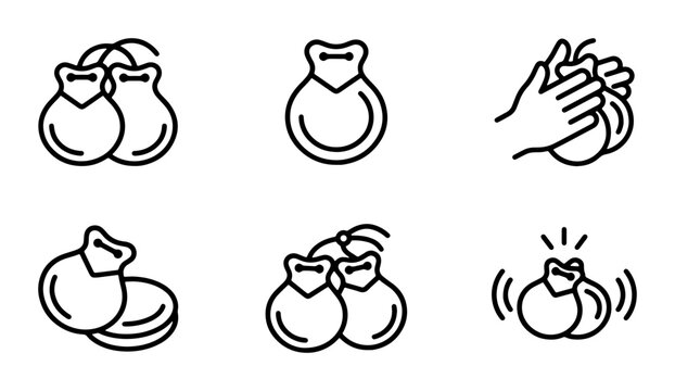 Castanets Icons, Spanish Dance Rhythm, Flamenco Music Instrument Symbols
