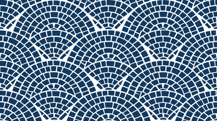 Abstract Geometric Pattern, Navy Blue and White, Fan Shape Mosaic © Joyo