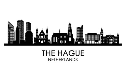 Obraz premium The Hague Skyline Silhouette, Netherlands - Modern and Historic Architecture