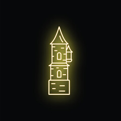 Obraz premium Castle tower icon glowing with a yellow neon light on a dark background