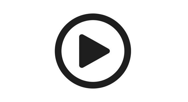 Play button icon, video playback symbol, black and white vector, media control button