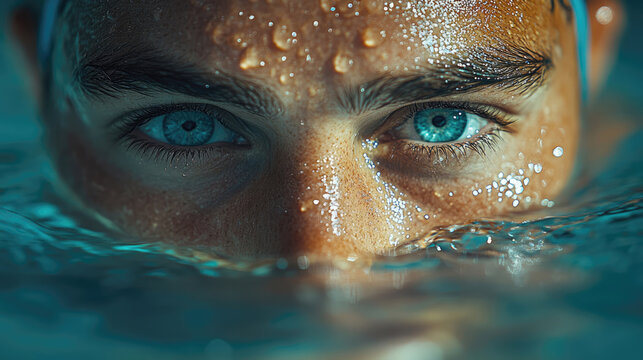 Focused Athlete Ready to Dive in Competitive Pool Environment