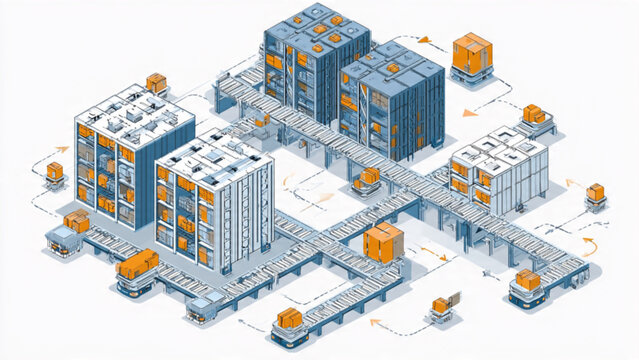 isometric view of modern city block with green rooftops office buildings and roads in urban landscape
