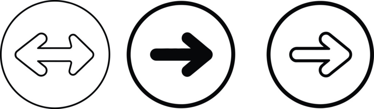 Horizontal double headed arrow icons in circle frames for direction, navigation, interface, and infographic design