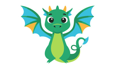 Fototapeta premium Friendly stylized cartoon dragon with large expressive eyes and wide wings flying in a playful pose isolated on a white background, whimsical character concept