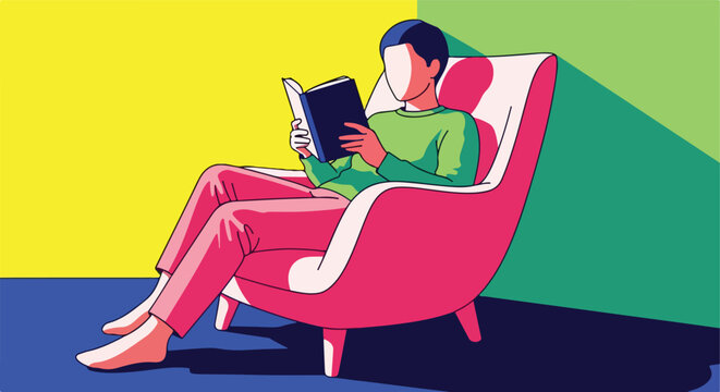 Person reading a book while relaxing in a chair at home