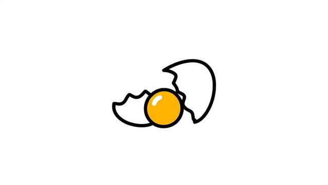Cracked egg with yolk on white background.