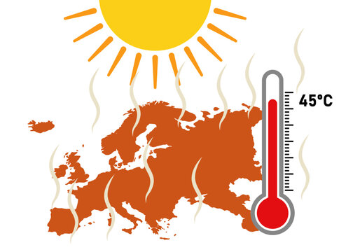 Ola de calor extrema en europa con sol intenso y term&oacute;metro marcando cuarenta y cinco grados cent&iacute;grados
