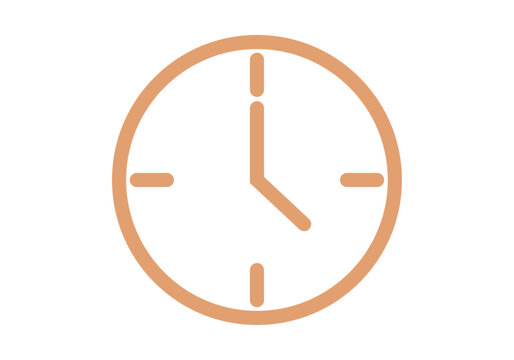 Icono lineal de un reloj de pared circular que marca las cuatro en punto de color naranja claro