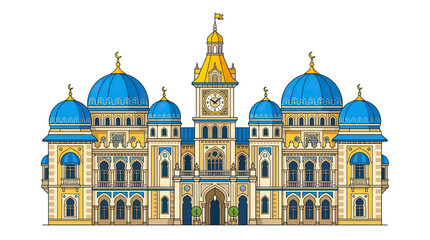 Ornate Palace Facade with Blue Domes and Clock Tower © linggo
