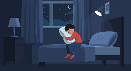 Fototapeta premium Sadness, Overthinking, And Sleepless Nights Illustrated With A Bedroom Illustration