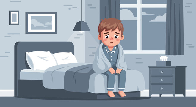 Sadness Overwhelms A Child: An Emotional Illustration Displayed in A Bedroom