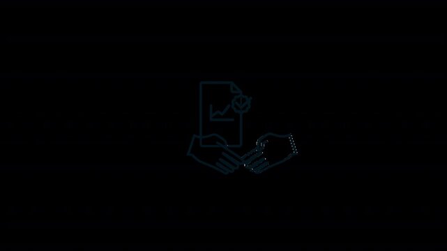 Outline animated footage of handshake icon with document checkmark background, symbolizing trusted business partnership and validated investment agreement in corporate finance in alpha channel