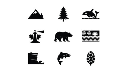 Obraz premium Modern black and white icons representing nature