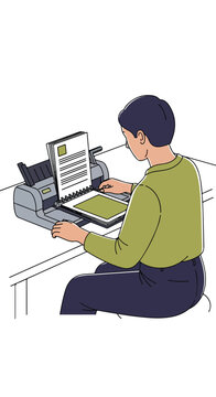 Person binding documents with a manual binder at a desk