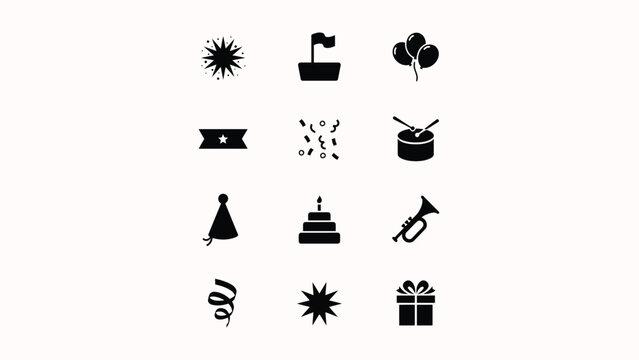 Minimalist celebration icons set featuring confetti party hats balloons and gifts for festive marketing designs