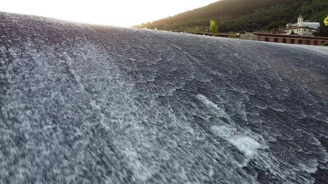 Pull Back Shot at Sunset on Cavalciotto Waterfall in Prato Tuscany Italy