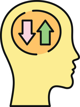 Profile of a human head with up and down arrows symbolizing fluctuating emotions