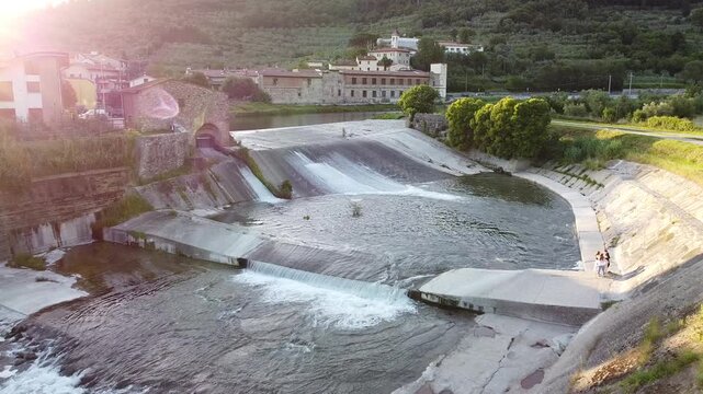 Push In Shot at Sunset on Cavalciotto Waterfall in Prato Tuscany Italy