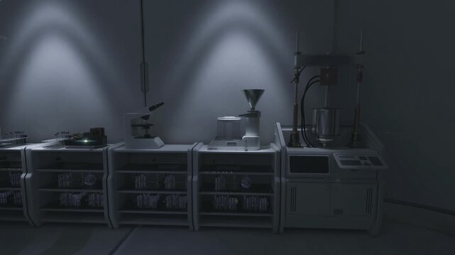 Assembly line lab automation with conveyors and dosing stations, pipette heads, mixer modules, reservoir tanks and synchronized sensors for highthroughput