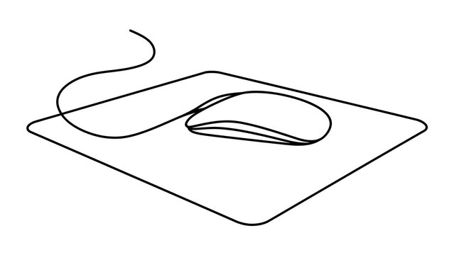 Minimalist line art drawing of computer mouse on pad.