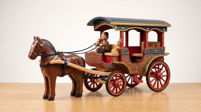 Traditional Indonesian horse drawn carriage wooden toy