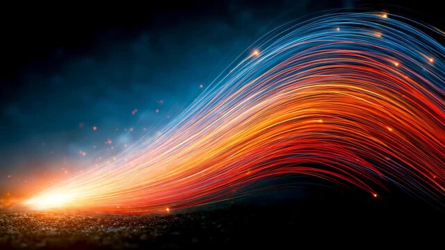 Firework light trails abstract curves night sky