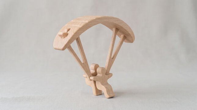Wooden Parachute Toy with Two Figures