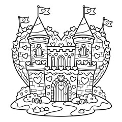 Obraz premium Heart shaped fairytale castle coloring page