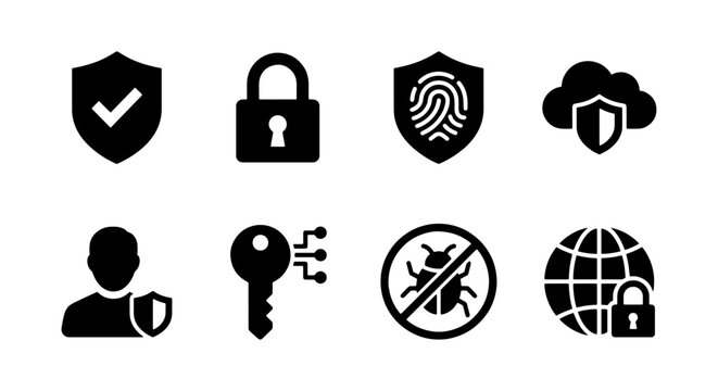 Cybersecurity glyph icon set cloud network firewall shield lock