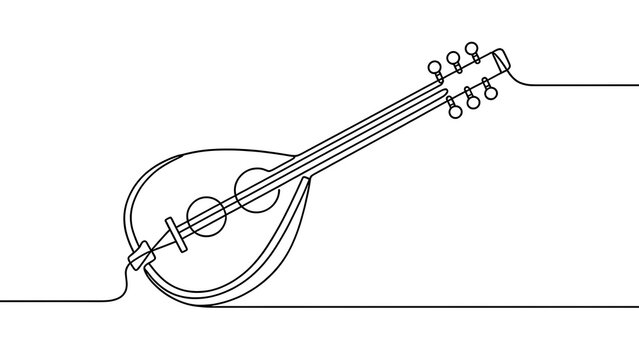 Minimalist mandolin line art on white background.