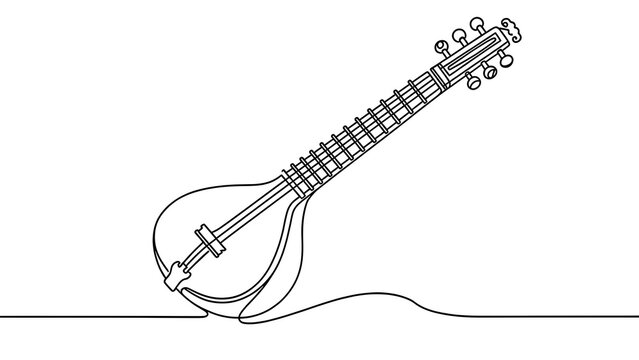 Minimalist mandolin line art on white background.